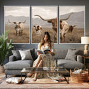 Rustic Texas Longhorn Cow Canvas Wall Art Print, Rustic Farm Animal Photography Print, Farmhouse Country Decor, Western Ranch Art