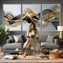Black and Gold Abstract Wall Art, Modern Wave Canvas Print, Elegant Flowing Smoke Art, Luxury Living Room Decor by MyGreatCanvas | Canvas Wall Art Prints | Photo Prints & Wall Decor