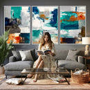 Blue Teal Abstract Canvas Wall Art, Modern Textured Painting Print, Navy Orange White Contemporary Art, Neutral Living Room Decor, Office Art by MyGreatCanvas | Canvas Wall Art Prints | Photo Prints & Wall Decor