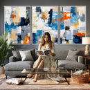Blue Teal Abstract Canvas Wall Art, Modern Textured Painting Print, Navy Orange White Contemporary Art, Neutral Living Room Decor, Office Art by MyGreatCanvas | Canvas Wall Art Prints | Photo Prints & Wall Decor