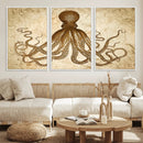 Sepia Octopus Wall Art Abstract Animal Canvas Print