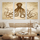 Sepia Octopus Wall Art Abstract Animal Canvas Print
