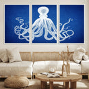 Large 3-Panel Blue Octopus Canvas Wall Art | Coastal Marine by MyGreatCanvas | Canvas Wall Art Prints | Photo Prints & Wall Decor