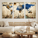 World Map Canvas Print – Vintage Blue and Gold World Map by MyGreatCanvas | Canvas Wall Art Prints | Photo Prints & Wall Decor