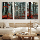 Autumn Forest Wall Art – Enchanting Red Leaves Canvas Print,