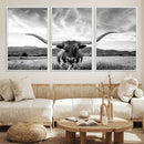 Longhorn Black and White Wall Art – Rustic Western Bull