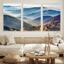 Misty Mountain Sunrise Triptych Canvas Print – Autumn