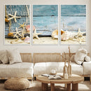 Seashells on Rustic Wooden Background, Seashells Wall Art