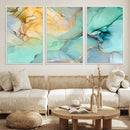 Abstract Aqua and Gold Fluid Wall Art Canvas | 3 Panel Large by MyGreatCanvas | Canvas Wall Art Prints | Photo Prints & Wall Decor