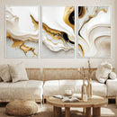 Gold Waves on Pure White Canvas – Gold Abstract Art for