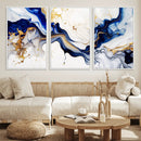 Golden Cascades on Midnight Blue – Deep Blue Abstract Wall