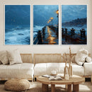 Stormy Night at Beach Pier Oil Painting Large Wall Art