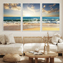Golden Sunset Beach Triptych Canvas Wall Art for Living Room