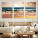 Sunset Beach Wall Art - 3-Panel Framed Canvas Print, Ready