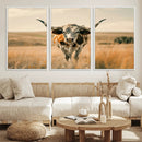 Texas Cow Longhorn Wall Art Canvas Print for Farm House Wall