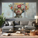 Golden Petal Wall Art Canvas Print - Silhouette Woman Wall