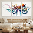 Watercolor Vibrant Octopus Wall Art Canvas Print | Abstract