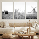 Vintage Farmhouse Black and White Triptych Wall Art – Giclee