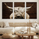 Highland Cow Wall Art Canvas Print, Rustic Farmhouse Decor,