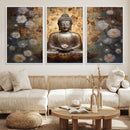 Golden Buddha Wall Art Canvas Print | Zen Meditation Floral