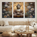 Golden Buddha Wall Art Canvas Print | Zen Meditation Floral