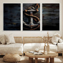 3 Panel Grunge Abstract Anchor Wall Art Canvas Print Set