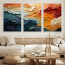 Blue Orange Abstract Wave Wall Art Canvas Print, Framed Blue