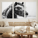 Winter Horse Canvas Print | Large 3-Panel Black White Equine