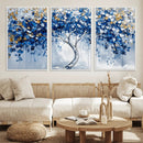 Blue and Gold Abstract Tree Wall Art Canvas Print | Modern