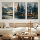 Rustic Cabin Woods Wall Art Print | Lake in a Forest Canvas
