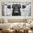 Abstract Longhorn Bull Wall Art Canvas Print - Rustic Texas