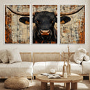 Rustic Texas Artwork Wall Art Canvas Print - Abstract Cow