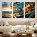 Ocean Wave at Sunset Canvas Wall Art – Vibrant Coastal Beach