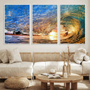Ocean Wave at Sunset Canvas Wall Art – Vibrant Coastal Beach