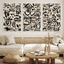 Abstract Love and Chaos Canvas Print, Black Symbols on Beige