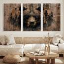 Rustic Grizzly 399 Wall Art | Triptych Canvas Print | Rustic