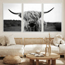 Highland Cow Wall Art | Black and White Farmhouse Decor |