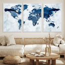 Modern Blue World Map Canvas Print – Framed Wall Art,