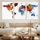 Colorful World Map Canvas Wall Art Print, Contemporary