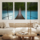 Suspension Bridge Over River Canvas Art | 3-Panel Nature by MyGreatCanvas | Canvas Wall Art Prints | Photo Prints & Wall Decor