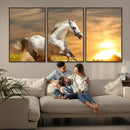 Large Wall Art Galloping White Horse at Sunset Canvas Print
