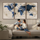 Vintage Blue World Map Canvas Wall Art – Antique Style