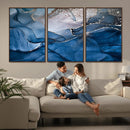 Navy Blue Canvas Art Abstract Print – Elegant Triptych