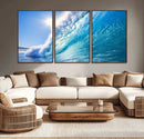 Blue Big Wave Surfing Ocean Canvas Wall Art Artwork Print