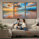 Sunset Beach Canvas Wall Art – Tropical Triptych Seascape