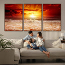 Red Sunset Ocean Beach Canvas Wall Art Beach Canvas, Coastal