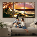 Golden Wave Sunset Triptych Canvas Art, Giclee Canvas Print by MyGreatCanvas | Canvas Wall Art Prints | Photo Prints & Wall Decor