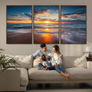 Sunset on the Ocean Beach with Waves, Reflections on Sand,