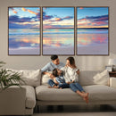 Tranquil Pastel Sunset Beach Triptych Canvas Art, Soothing