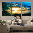 Ocean Wave at Sunset Canvas Art, Large Wall Print of Vibrant